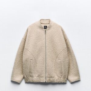 ZARA OVERSIZED BOUCLE BOMBER JACKET IN BEIGE